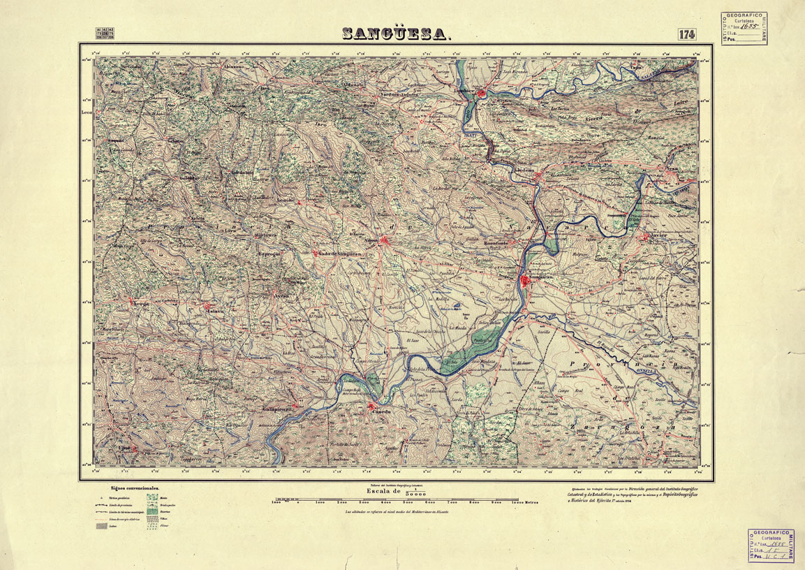 (N:18011) MAPA TOPOGRAFICO DE ESPANA - Sanguesa - Foglio 174 (B0014624) Carte e stampe antiche: riproduzione a colori su carta (formato A1)