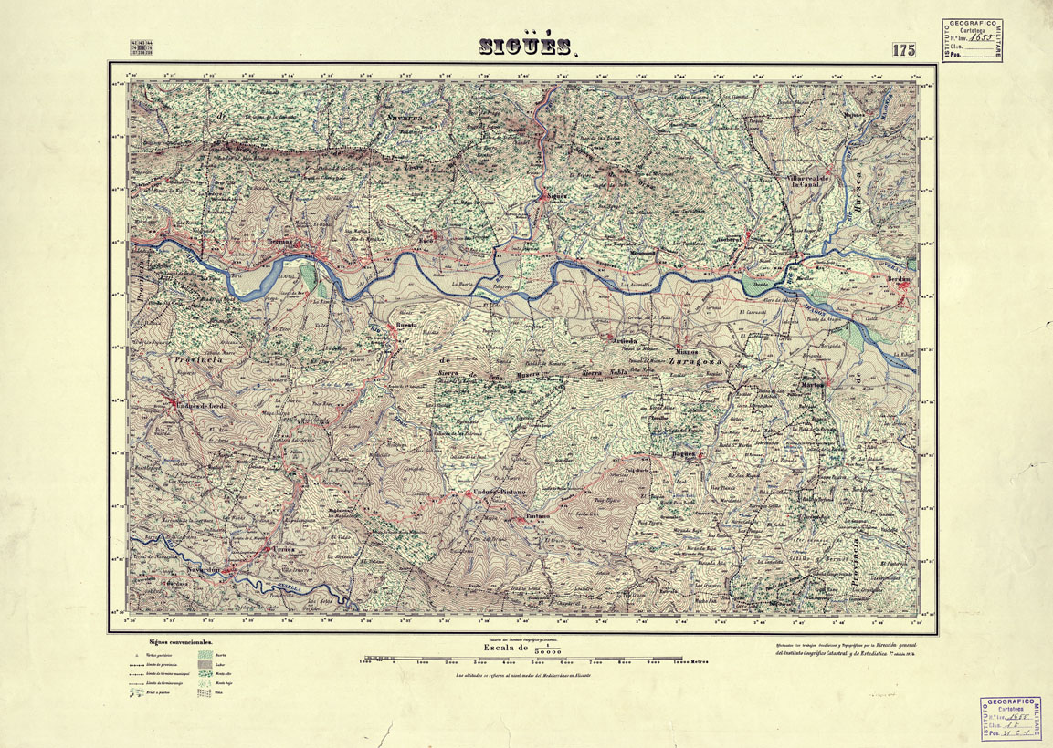 (N:18012) MAPA TOPOGRAFICO DE ESPANA - Sigues - Foglio 175 (B0014625) Carte e stampe antiche: riproduzione a colori su carta (formato A1)