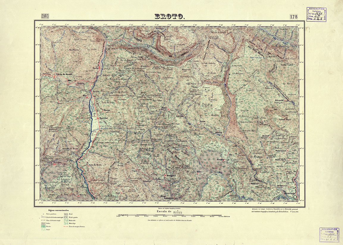 (N:18015) MAPA TOPOGRAFICO DE ESPANA - Broto - Foglio 178 (B0014628) Carte e stampe antiche: riproduzione a colori su carta (formato A1)