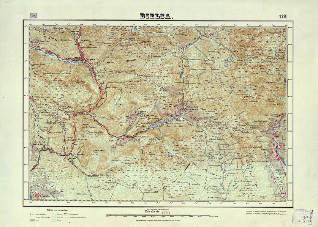 (N:18016) MAPA TOPOGRAFICO DE ESPANA - Bielsa - Foglio 179 (B0014629) Carte e stampe antiche: riproduzione a colori su carta (formato A1)