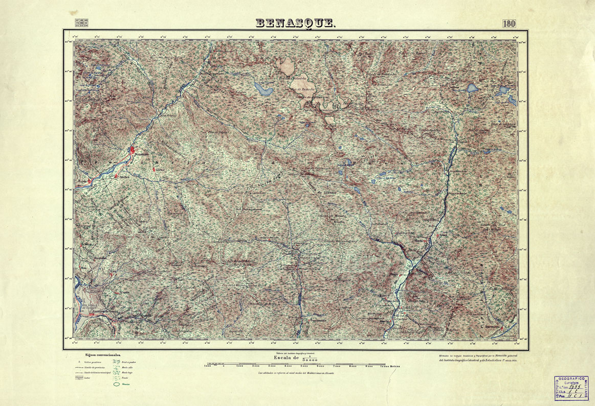 (N:18017) MAPA TOPOGRAFICO DE ESPANA - Benasque - Foglio 180 (B0014630) Carte e stampe antiche: riproduzione a colori su carta (formato A1)