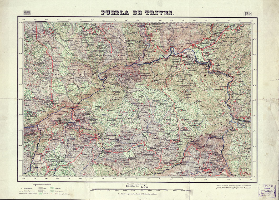 (N:18019) MAPA TOPOGRAFICO DE ESPANA - Puebla de Trives - Foglio 189 (B0014632) Carte e stampe antiche: riproduzione a colori su carta (formato A1)