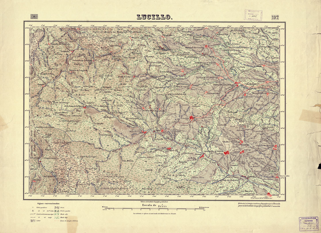 (N:18022) MAPA TOPOGRAFICO DE ESPANA - Lucillo - Foglio 192 (B0014635) Carte e stampe antiche: riproduzione a colori su carta (formato A1)