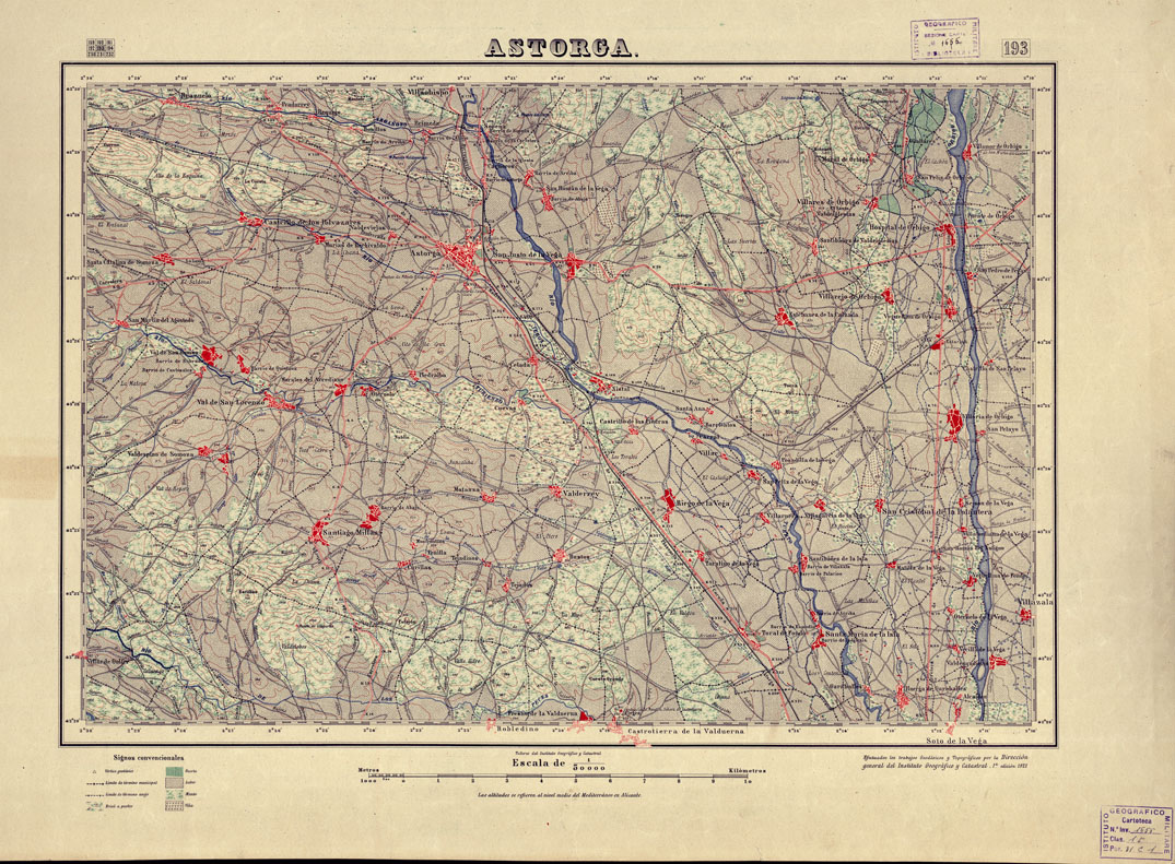 (N:18025) MAPA TOPOGRAFICO DE ESPANA - Astorga - Foglio 193 (B0014637) Carte e stampe antiche: riproduzione a colori su carta (formato A1)