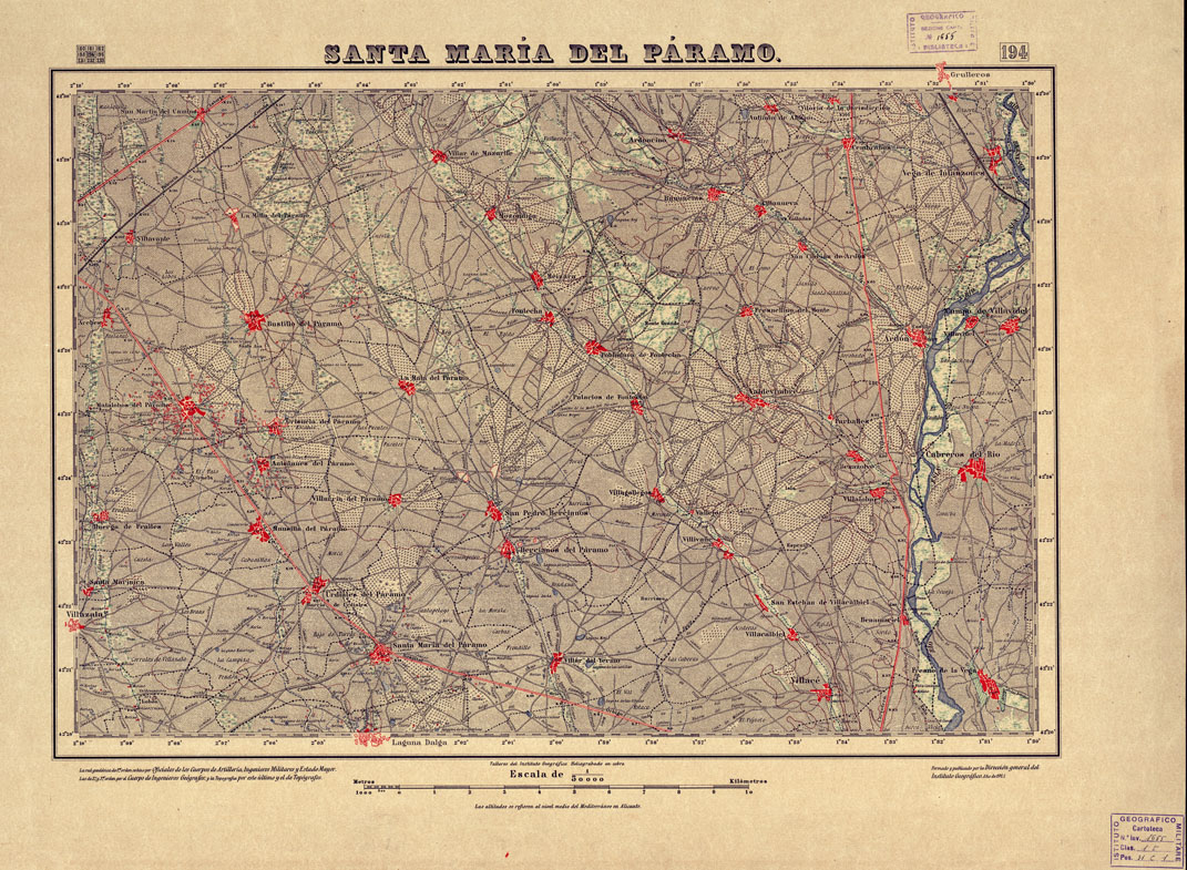 (N:18026) MAPA TOPOGRAFICO DE ESPANA - Santa Maria del Paramo - Foglio 194 (B0014638) Carte e stampe antiche: riproduzione a colori su carta (formato A1)