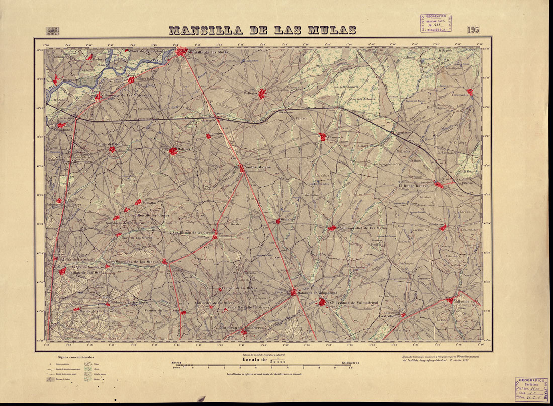 (N:18027) MAPA TOPOGRAFICO DE ESPANA - Mansilla de las Mulas - Foglio 195 (B0014639) Carte e stampe antiche: riproduzione a colori su carta (formato A1)