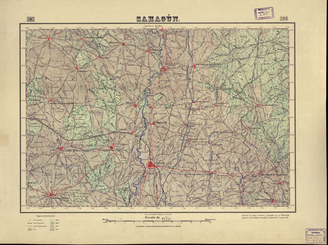 (N:18028) MAPA TOPOGRAFICO DE ESPANA - Sahagun - Foglio 196 (B0014640) Carte e stampe antiche: riproduzione a colori su carta (formato A1)