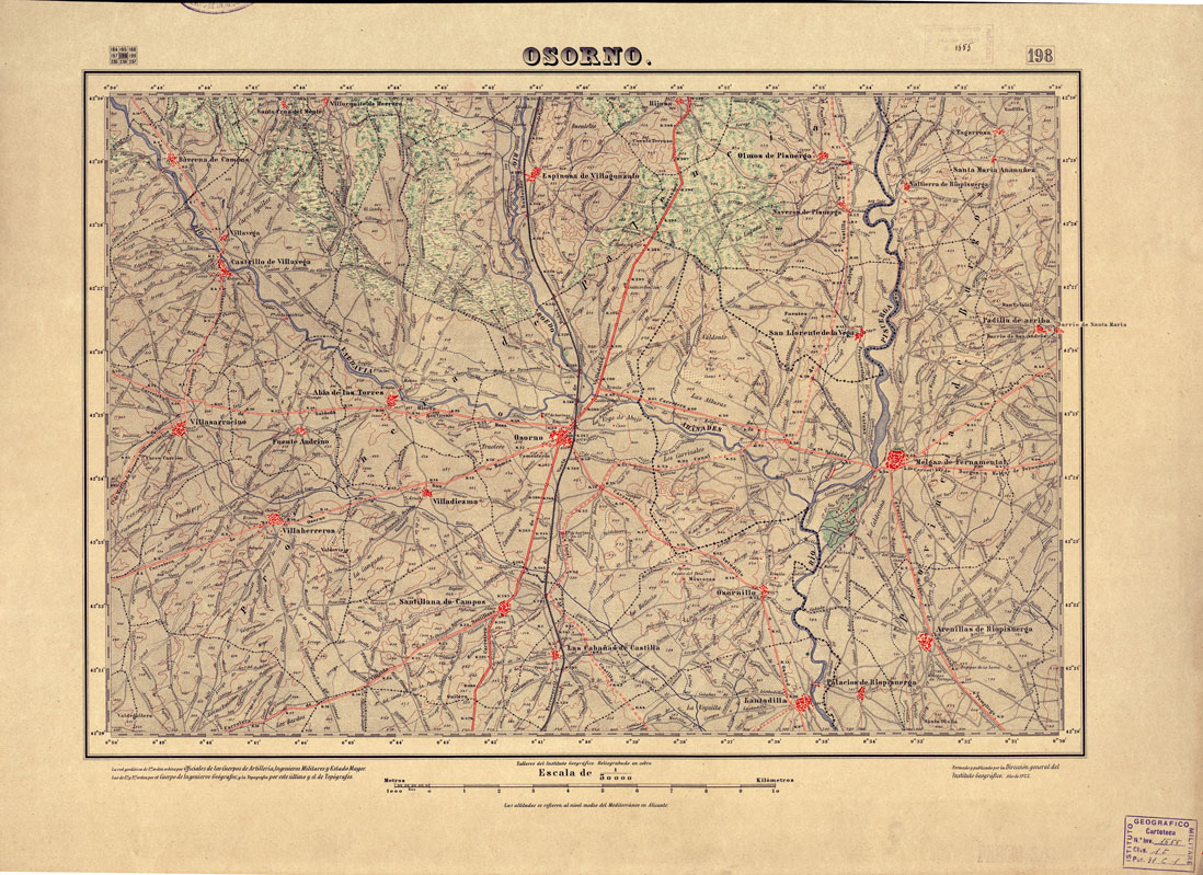 (N:18030) MAPA TOPOGRAFICO DE ESPANA - Osorno - Foglio 198 (B0014642) Carte e stampe antiche: riproduzione a colori su carta (formato A1)