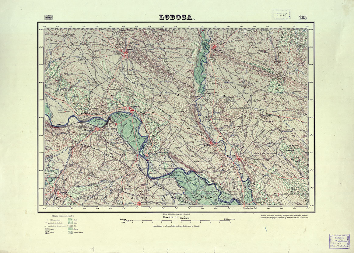 (N:18173) MAPA TOPOGRAFICO DE ESPANA - Lodosa - Foglio 205 (B0014649) Carte e stampe antiche: riproduzione a colori su carta (formato A1)