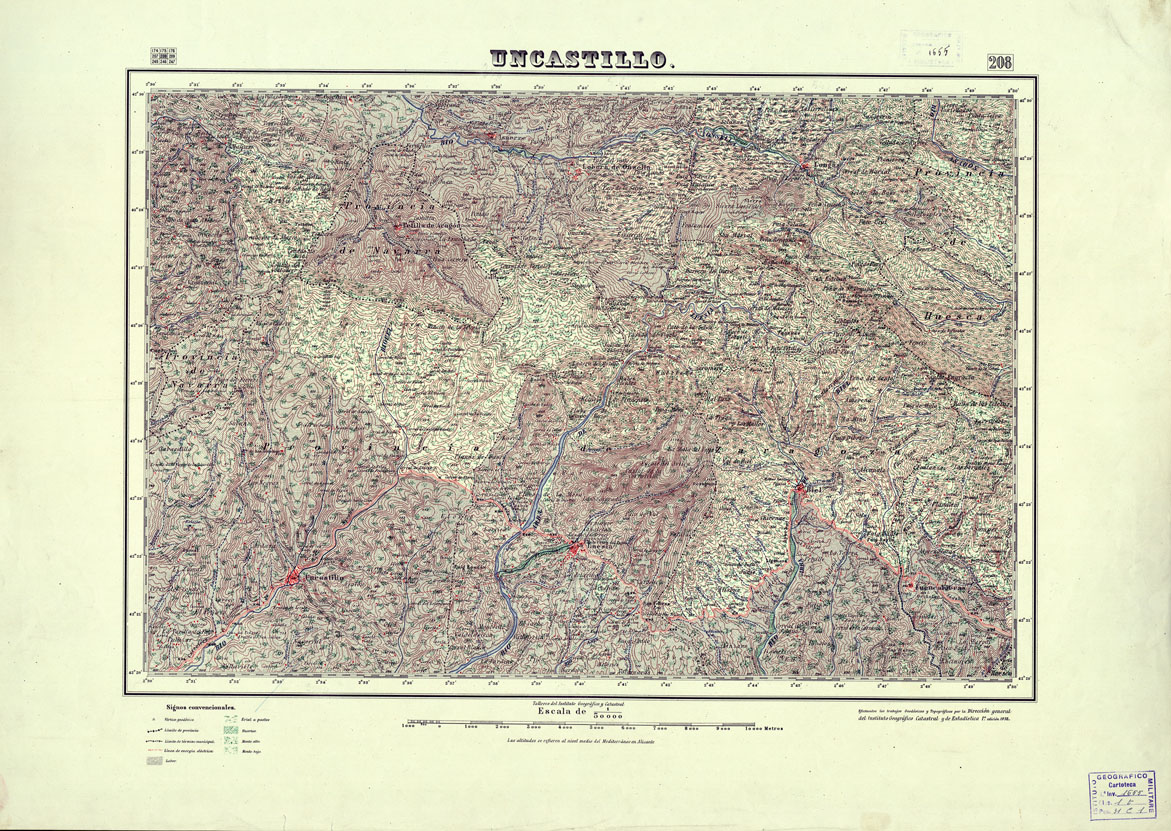 (N:18175) MAPA TOPOGRAFICO DE ESPANA - Unicastillo - Foglio 208 (B0014653) Carte e stampe antiche: riproduzione a colori su carta (formato A1)