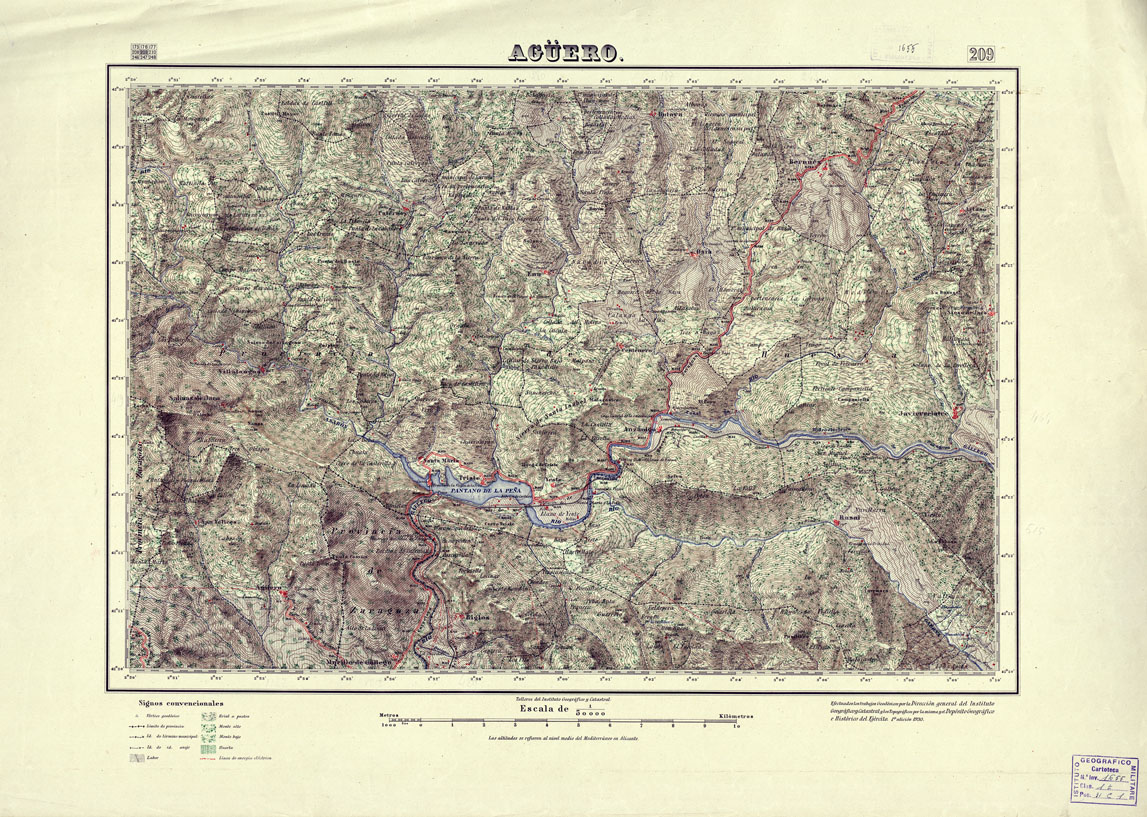 (N:18176) MAPA TOPOGRAFICO DE ESPANA - Aguero - Foglio 209 (B0014654) Carte e stampe antiche: riproduzione a colori su carta (formato A1)