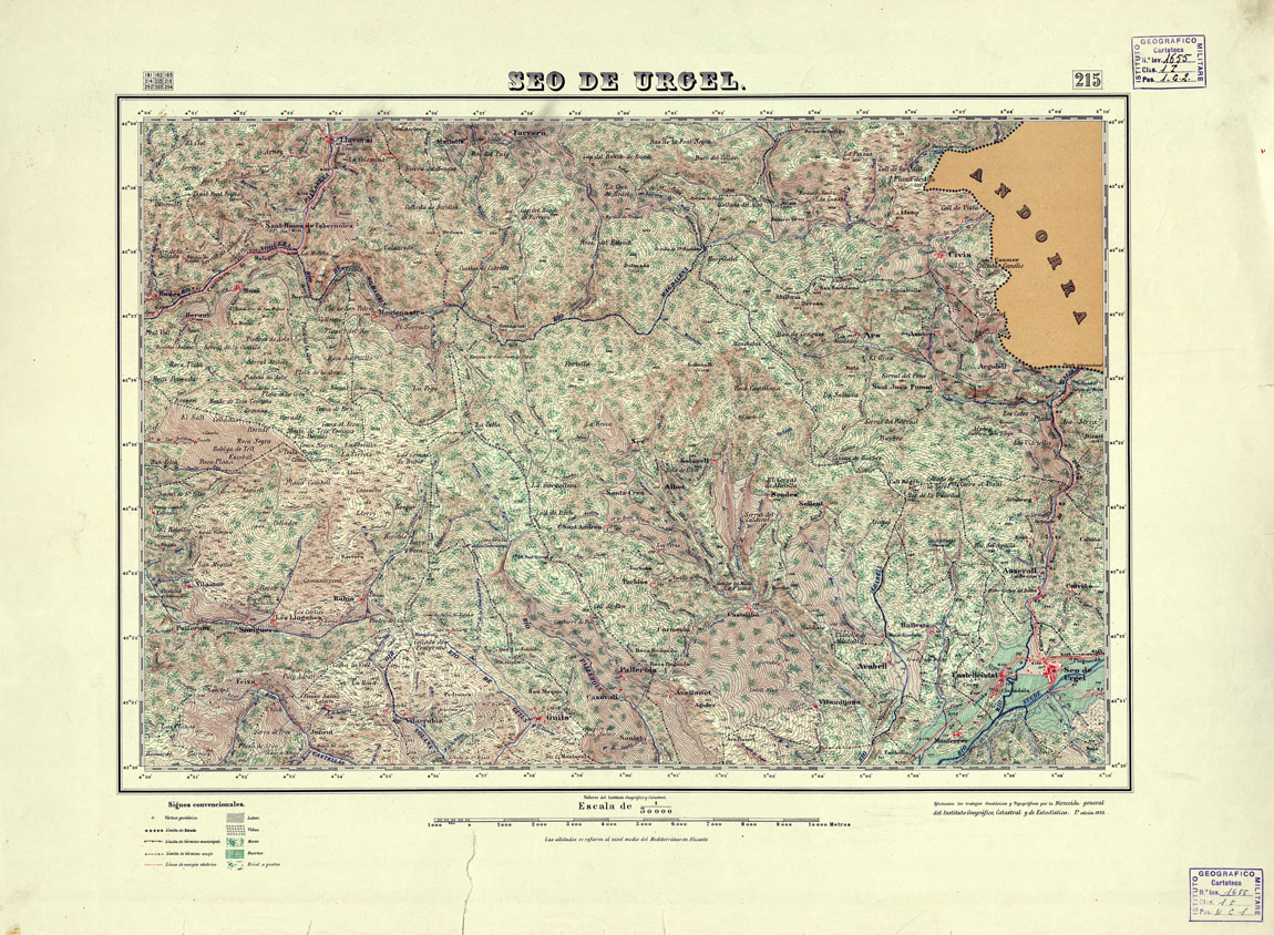(N:18183) MAPA TOPOGRAFICO DE ESPANA - Seo de Urgel - Foglio 215 (B0014660) Carte e stampe antiche: riproduzione a colori su carta (formato A1)
