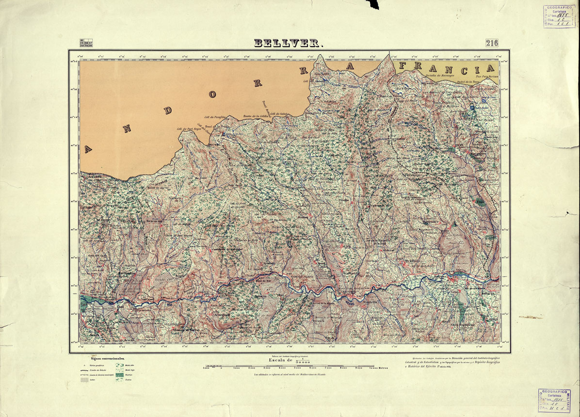 (N:18184) MAPA TOPOGRAFICO DE ESPANA - Bellver - Foglio 216 (B0014661) Carte e stampe antiche: riproduzione a colori su carta (formato A1)