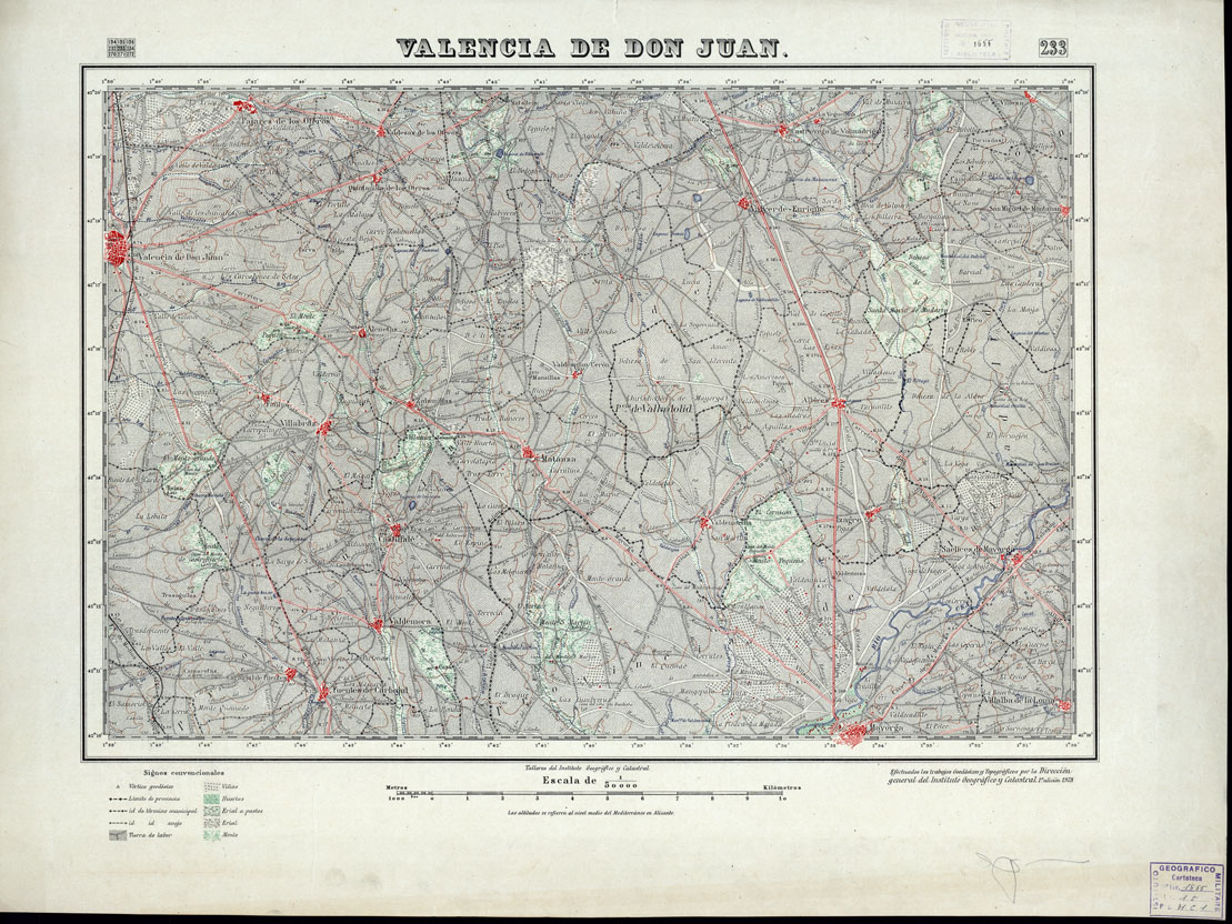 (N:18199) MAPA TOPOGRAFICO DE ESPANA - Valencia de Don Juan - Foglio 233 (B0014670) Carte e stampe antiche: riproduzione a colori su carta (formato A1)