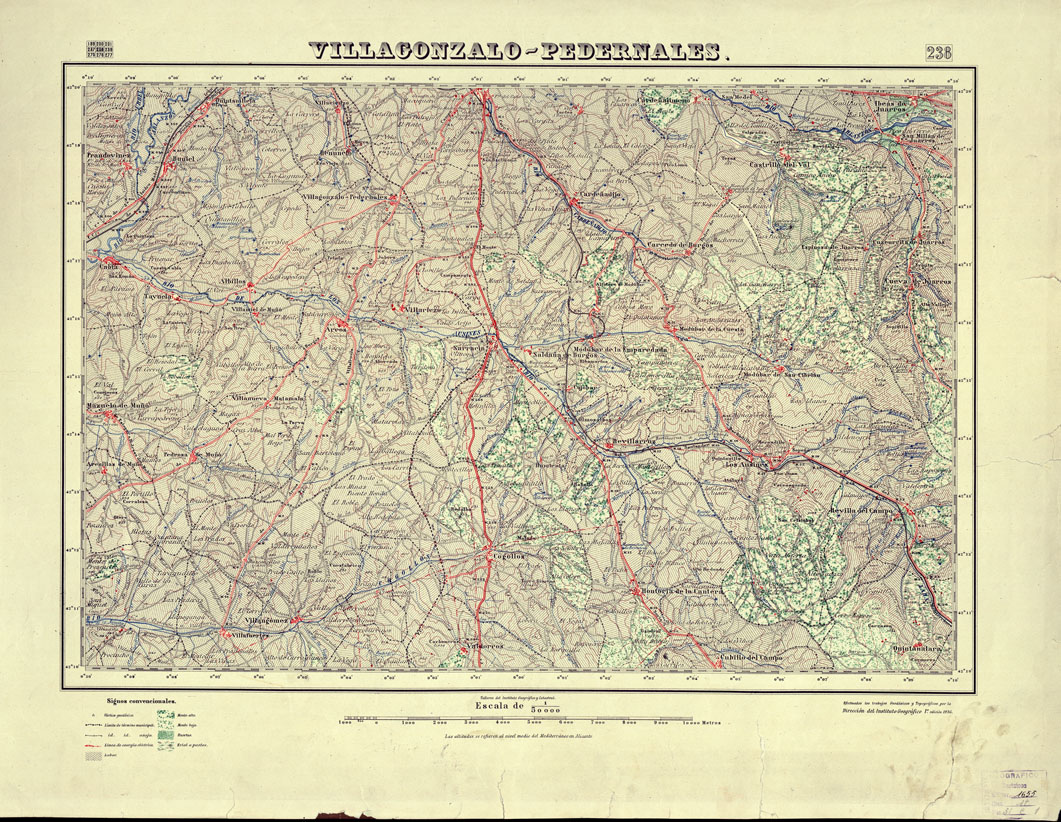 (N:18211) MAPA TOPOGRAFICO DE ESPANA - Villagonzalo-Pedernales - Foglio 238 (B0014675) Carte e stampe antiche: riproduzione a colori su carta (formato A1)
