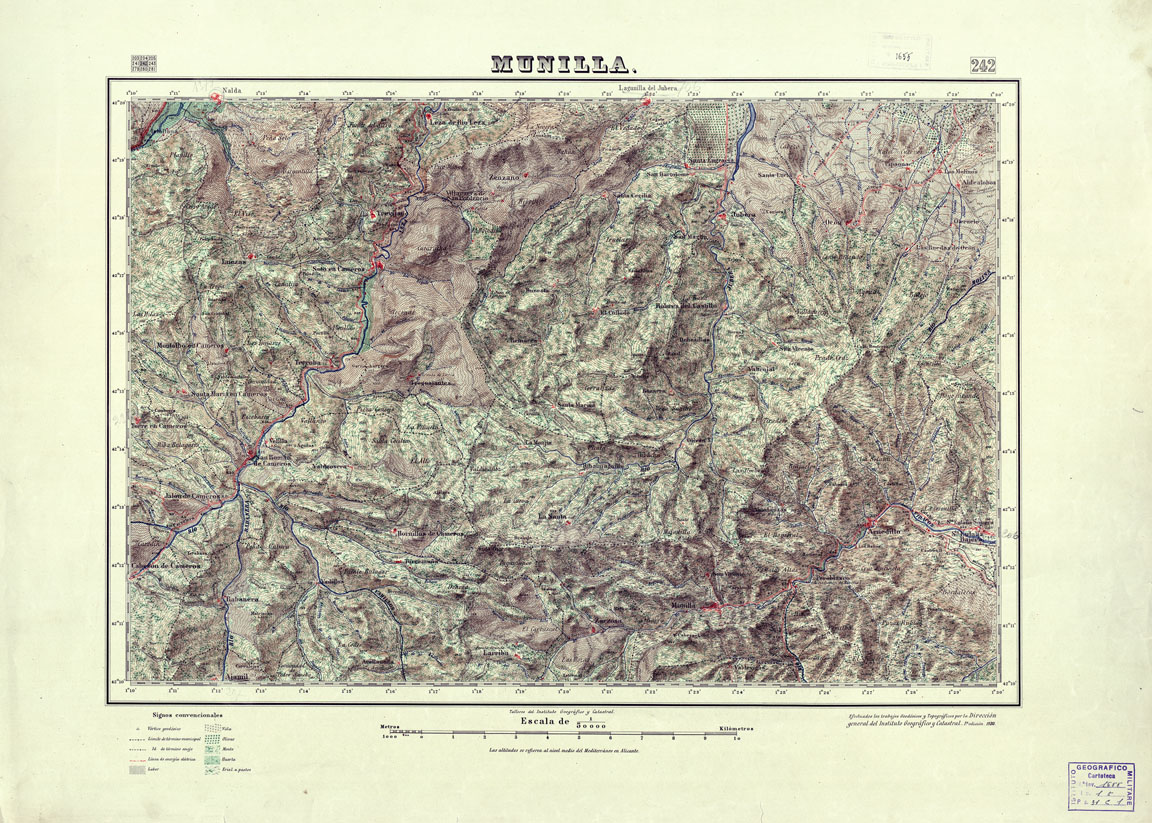 (N:18215) MAPA TOPOGRAFICO DE ESPANA - Munilla - Foglio 242 (B0014679) Carte e stampe antiche: riproduzione a colori su carta (formato A1)
