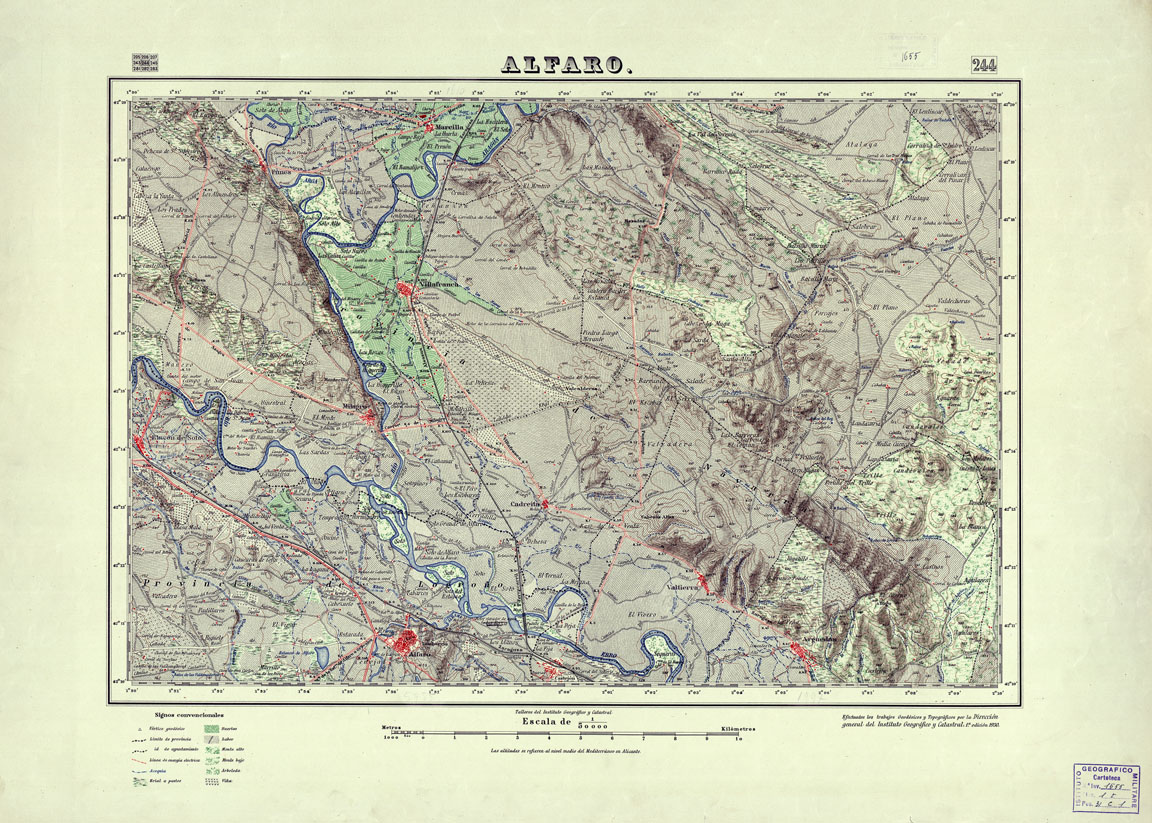 (N:18216) MAPA TOPOGRAFICO DE ESPANA - Alfaro - Foglio 244 (B0014680) Carte e stampe antiche: riproduzione a colori su carta (formato A1)