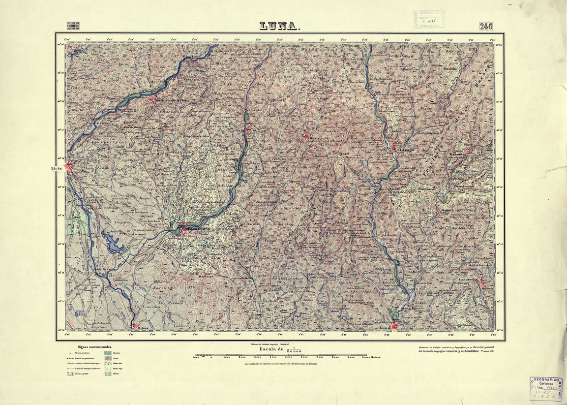 (N:18218) MAPA TOPOGRAFICO DE ESPANA - Luna - Foglio 246 (B0014682) Carte e stampe antiche: riproduzione a colori su carta (formato A1)