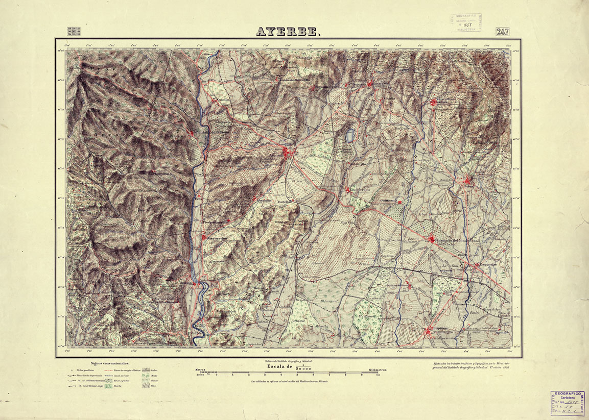 (N:18219) MAPA TOPOGRAFICO DE ESPANA - Ayerbe - Foglio 247 (B0014683) Carte e stampe antiche: riproduzione a colori su carta (formato A1)