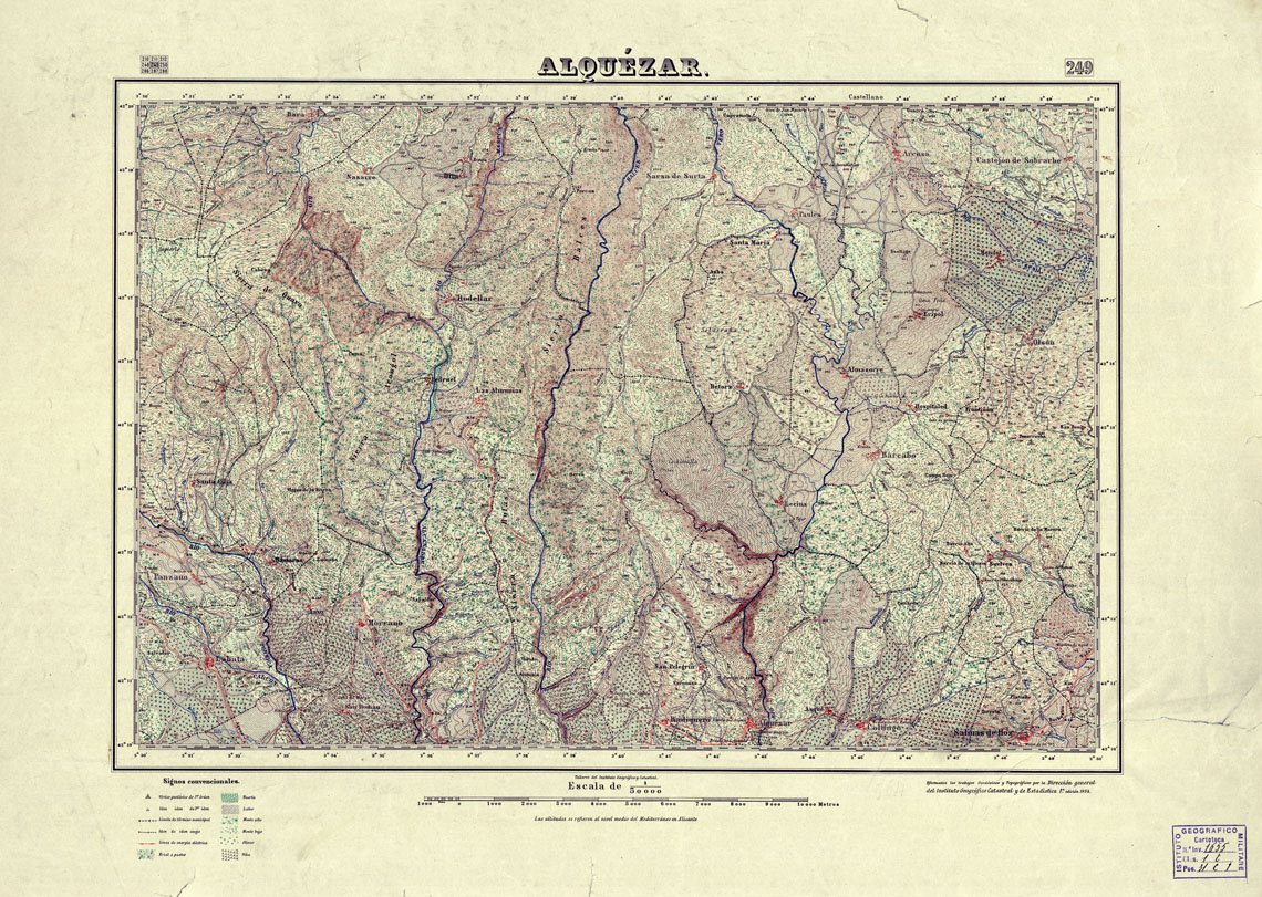 (N:18239) MAPA TOPOGRAFICO DE ESPANA - Alquezar - Foglio 249 (B0014685) Carte e stampe antiche: riproduzione a colori su carta (formato A1)
