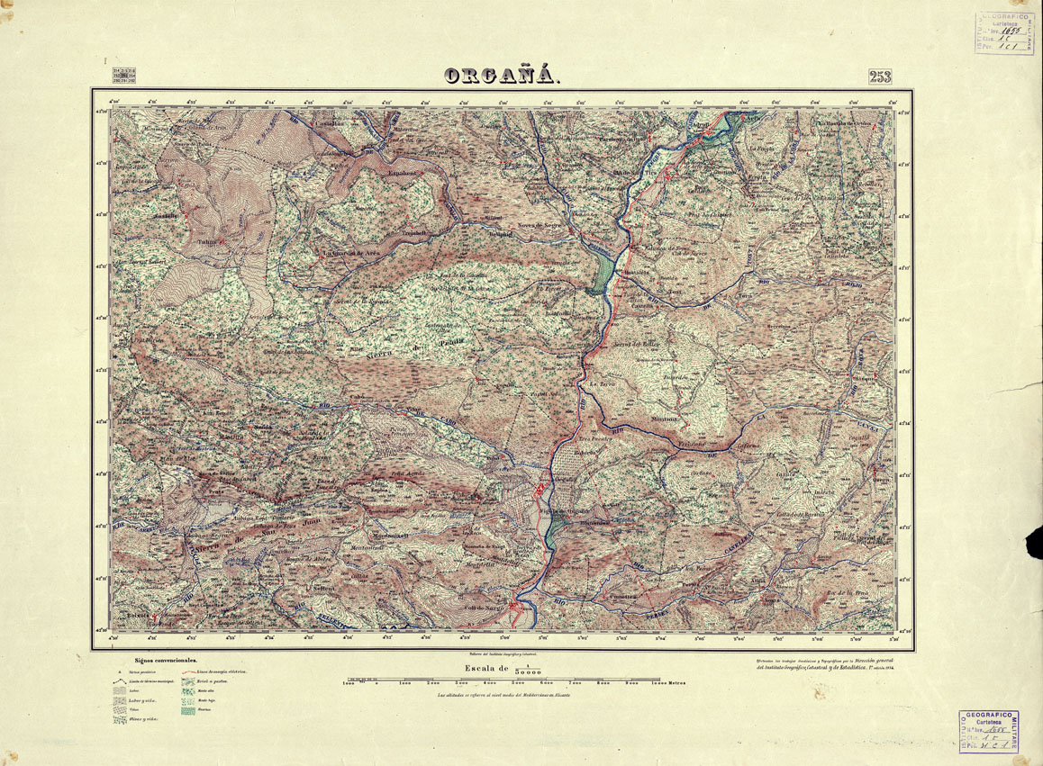 (N:18243) MAPA TOPOGRAFICO DE ESPANA - Organa - Foglio 253 (B0014689) Carte e stampe antiche: riproduzione a colori su carta (formato A1)
