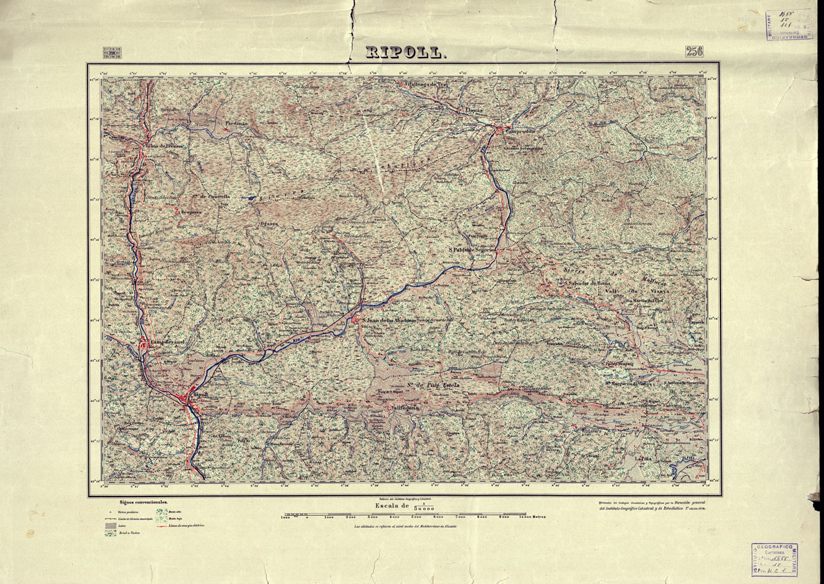 (N:18246) MAPA TOPOGRAFICO DE ESPANA - Ripoll - Foglio 256 (B0014692) Carte e stampe antiche: riproduzione a colori su carta (formato A1)