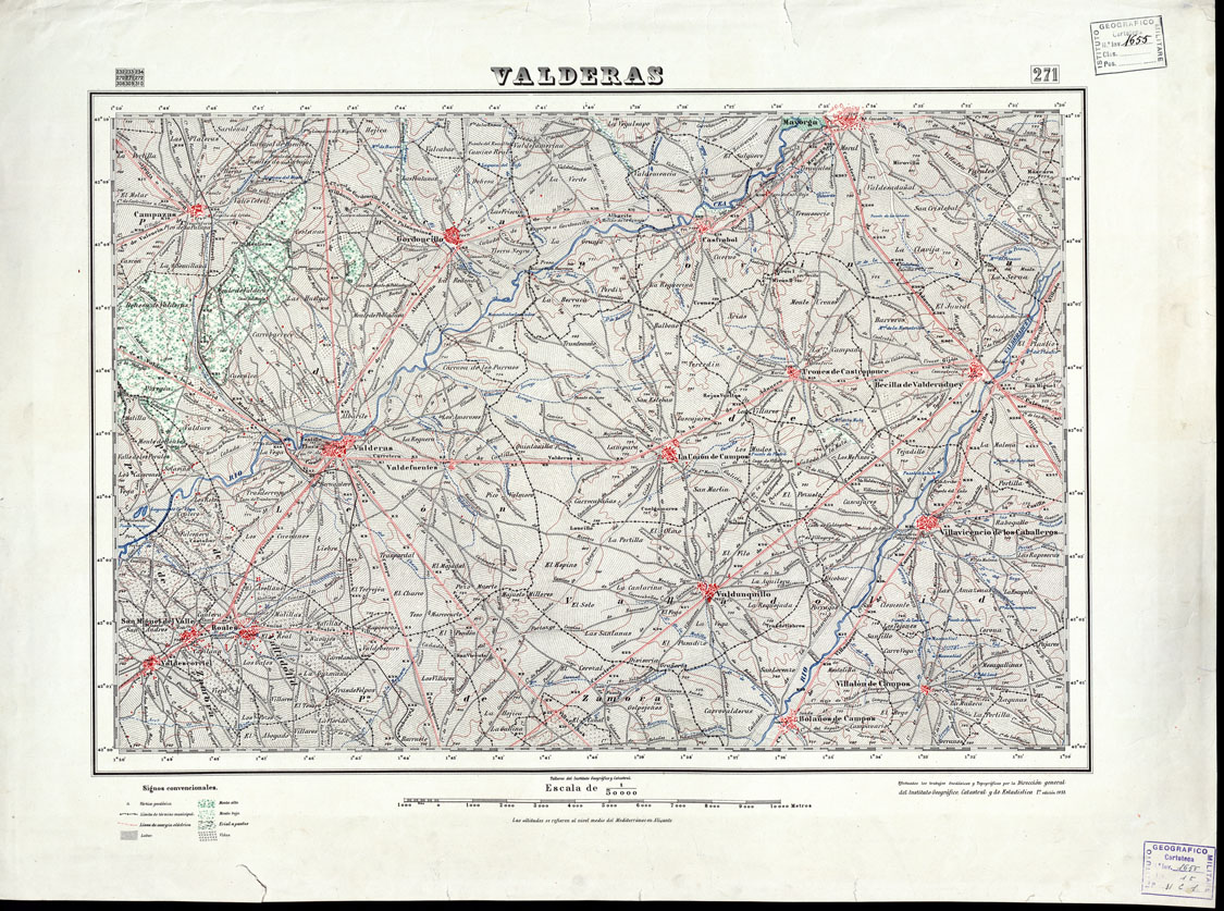 (N:18254) MAPA TOPOGRAFICO DE ESPANA - Valderas - Foglio 271 (B0014700) Carte e stampe antiche: riproduzione a colori su carta (formato A1)