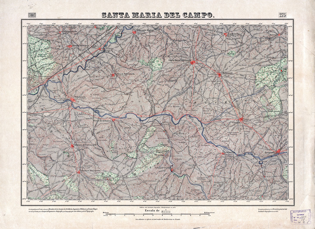 (N:18257) MAPA TOPOGRAFICO DE ESPANA - Santa Maria del Campo - Foglio 275 (B0014703) Carte e stampe antiche: riproduzione a colori su carta (formato A1)