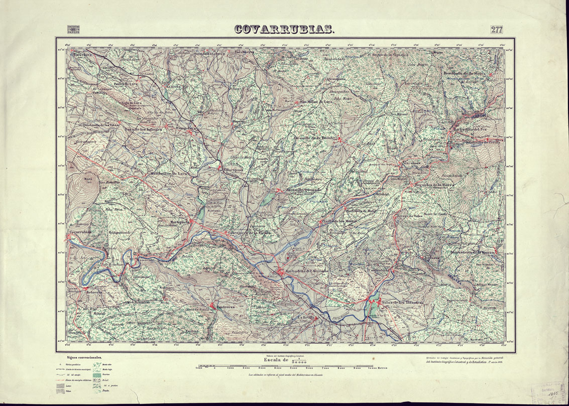 (N:18258) MAPA TOPOGRAFICO DE ESPANA - Covarrubias - Foglio 277 (B0014704) Carte e stampe antiche: riproduzione a colori su carta (formato A1)