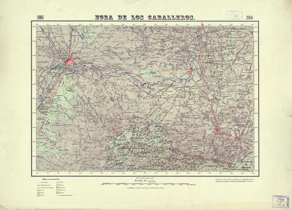 (N:18265) MAPA TOPOGRAFICO DE ESPANA - Egea de los Caballeros - Foglio 284 (B0014711) Carte e stampe antiche: riproduzione a colori su carta (formato A1)