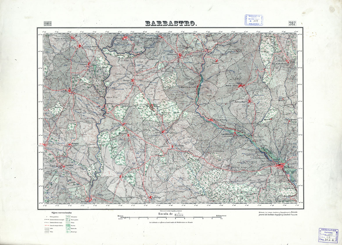 (N:18268) MAPA TOPOGRAFICO DE ESPANA - Barbastro - Foglio 287 (B0014714) Carte e stampe antiche: riproduzione a colori su carta (formato A1)