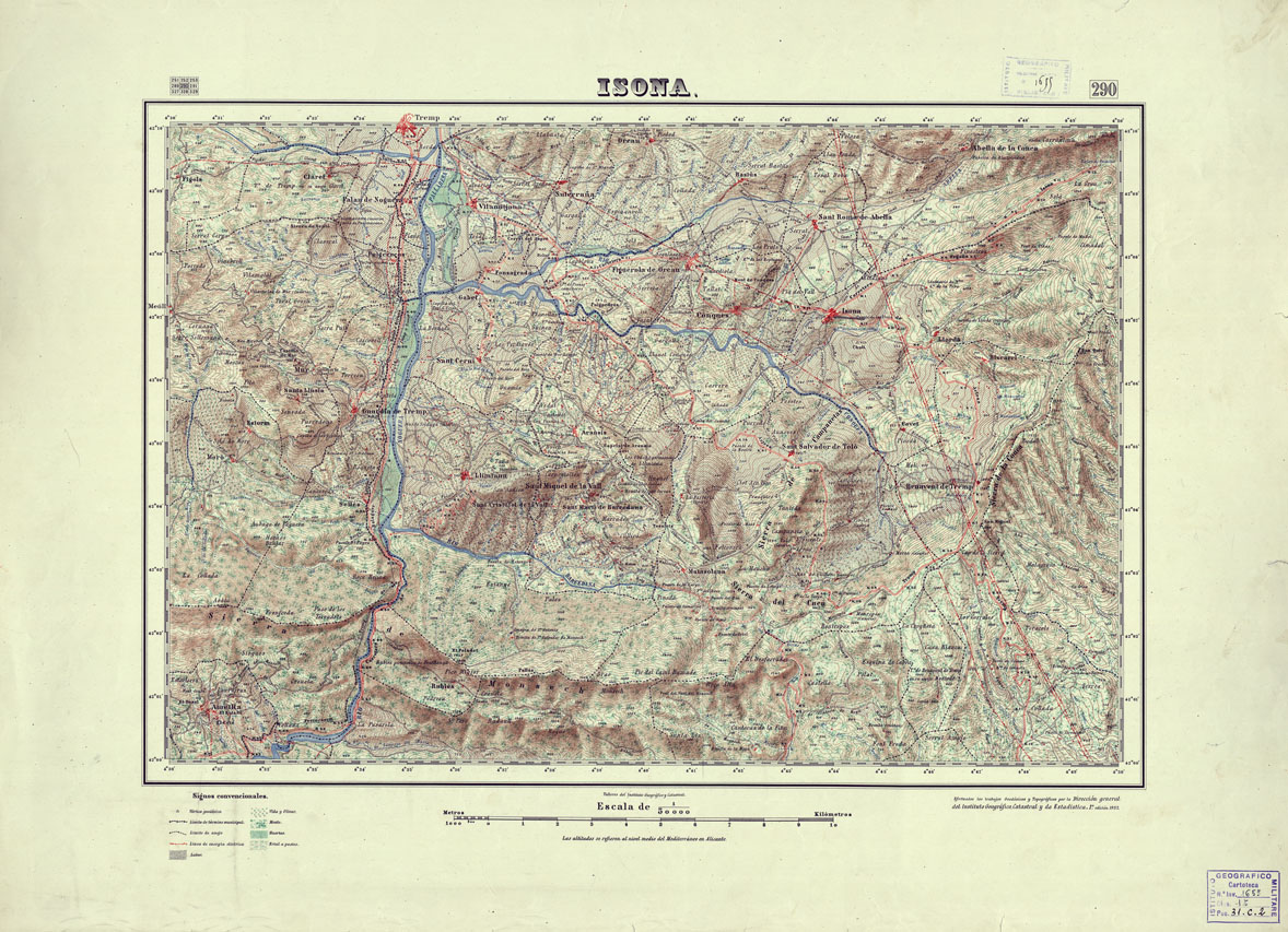 (N:18271) MAPA TOPOGRAFICO DE ESPANA - Isona - Foglio 290 (B0014717) Carte e stampe antiche: riproduzione a colori su carta (formato A1)