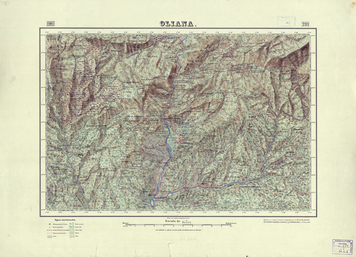 (N:18272) MAPA TOPOGRAFICO DE ESPANA - Oliana - Foglio 291 (B0014718) Carte e stampe antiche: riproduzione a colori su carta (formato A1)