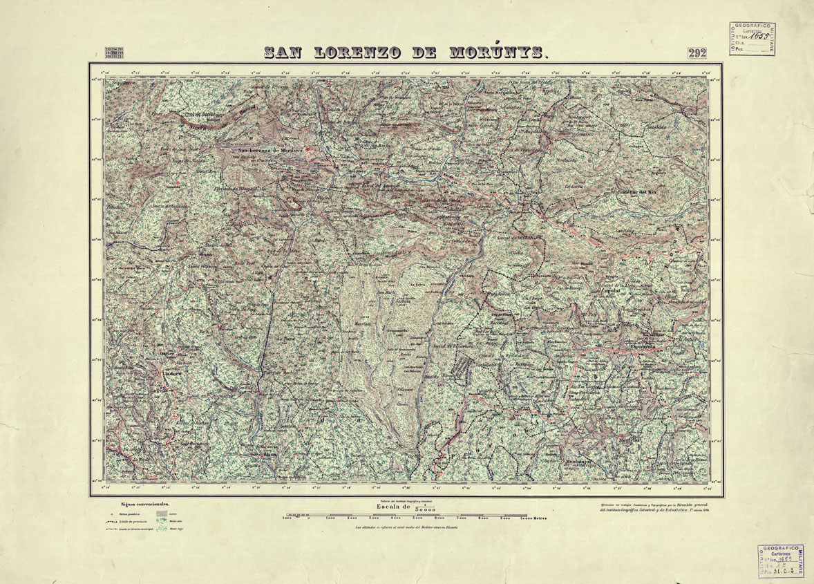 (N:18273) MAPA TOPOGRAFICO DE ESPANA - San Lorenzo de Morunys - Foglio 292 (B0014719) Carte e stampe antiche: riproduzione a colori su carta (formato A1)
