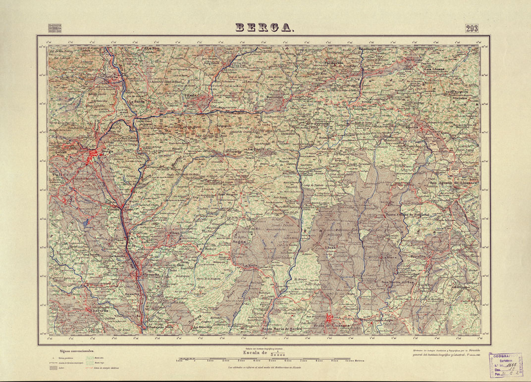 (N:18274) MAPA TOPOGRAFICO DE ESPANA - Berga - Foglio 293 (B0014720) Carte e stampe antiche: riproduzione a colori su carta (formato A1)