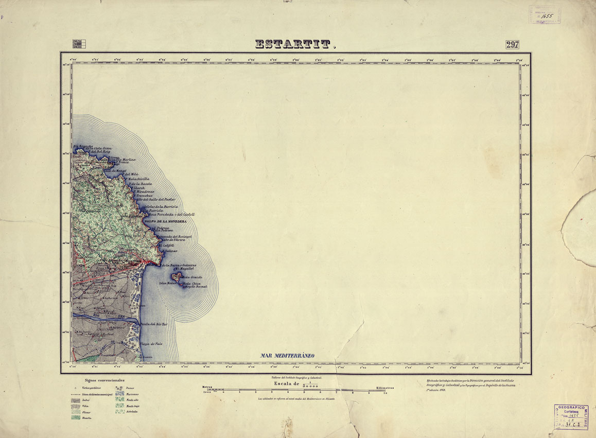 (N:18277) MAPA TOPOGRAFICO DE ESPANA - Estartit - Foglio 297 (B0014723) Carte e stampe antiche: riproduzione a colori su carta (formato A1)