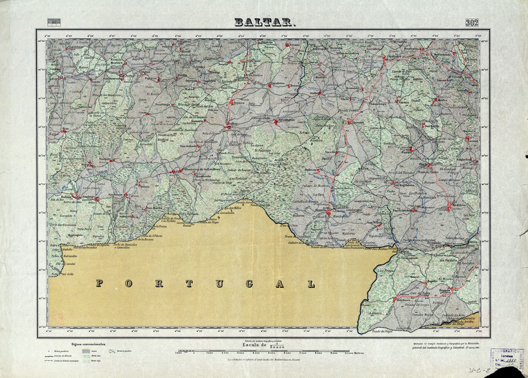 (N:18280) MAPA TOPOGRAFICO DE ESPANA - Baltar - Foglio 302 (B0014726) Carte e stampe antiche: riproduzione a colori su carta (formato A1)