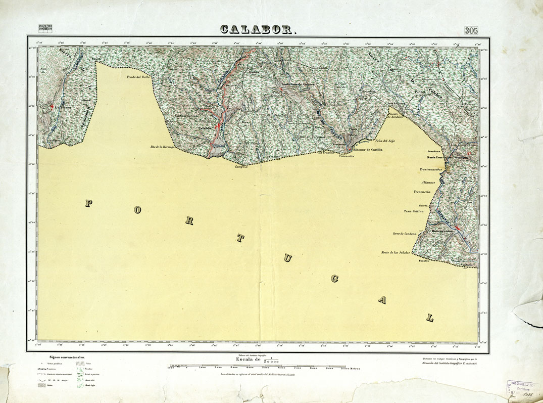 (N:18283) MAPA TOPOGRAFICO DE ESPANA - Calabor - Foglio 305 (B0014729) Carte e stampe antiche: riproduzione a colori su carta (formato A1)