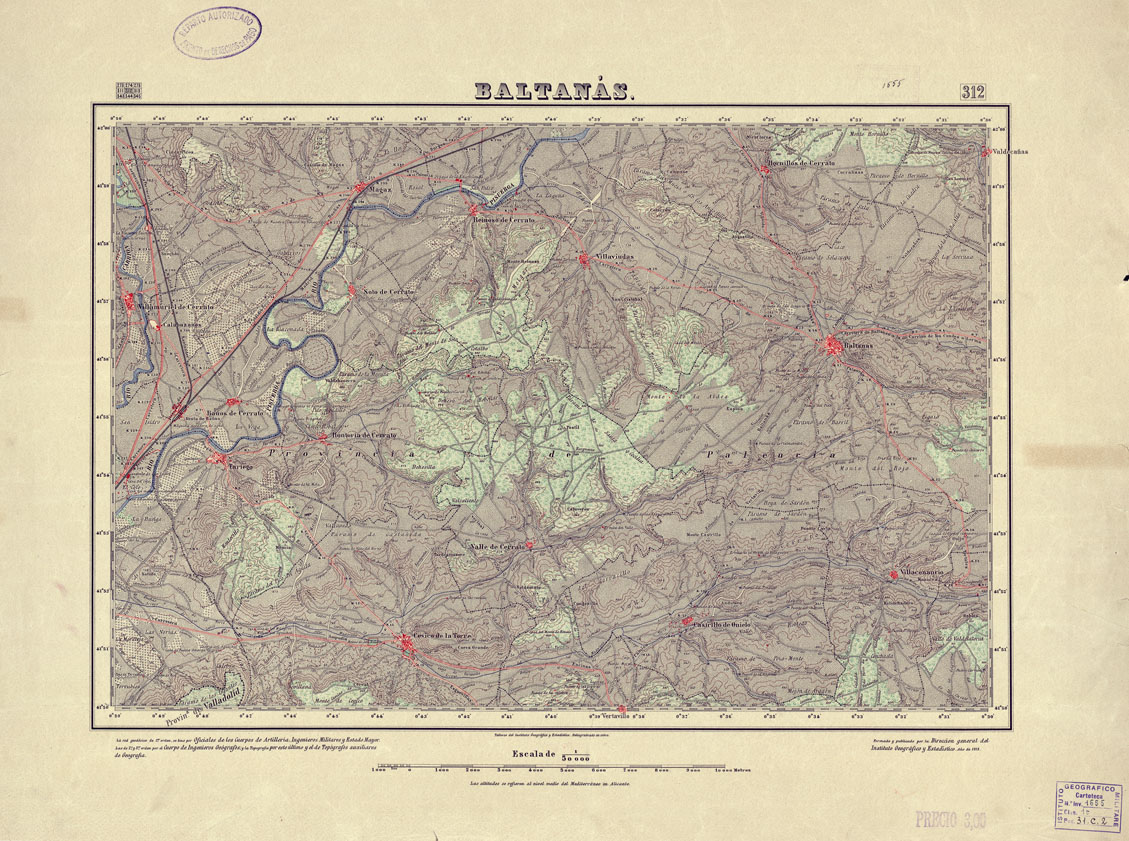 (N:18289) MAPA TOPOGRAFICO DE ESPANA - Baltanas - Foglio 312 (B0014735) Carte e stampe antiche: riproduzione a colori su carta (formato A1)