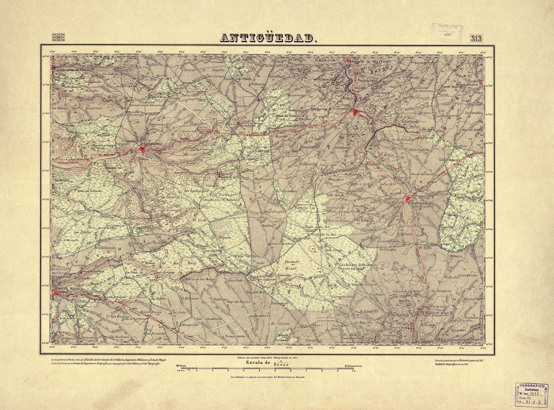 (N:18290) MAPA TOPOGRAFICO DE ESPANA - Antiguedad - Foglio 313 (B0014736) Carte e stampe antiche: riproduzione a colori su carta (formato A1)