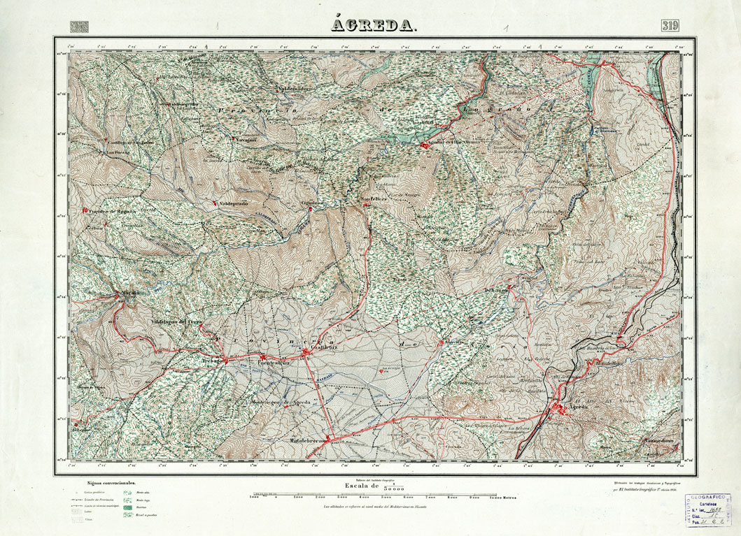 (N:18296) MAPA TOPOGRAFICO DE ESPANA - Agreda - Foglio 319 (B0014742) Carte e stampe antiche: riproduzione a colori su carta (formato A1)