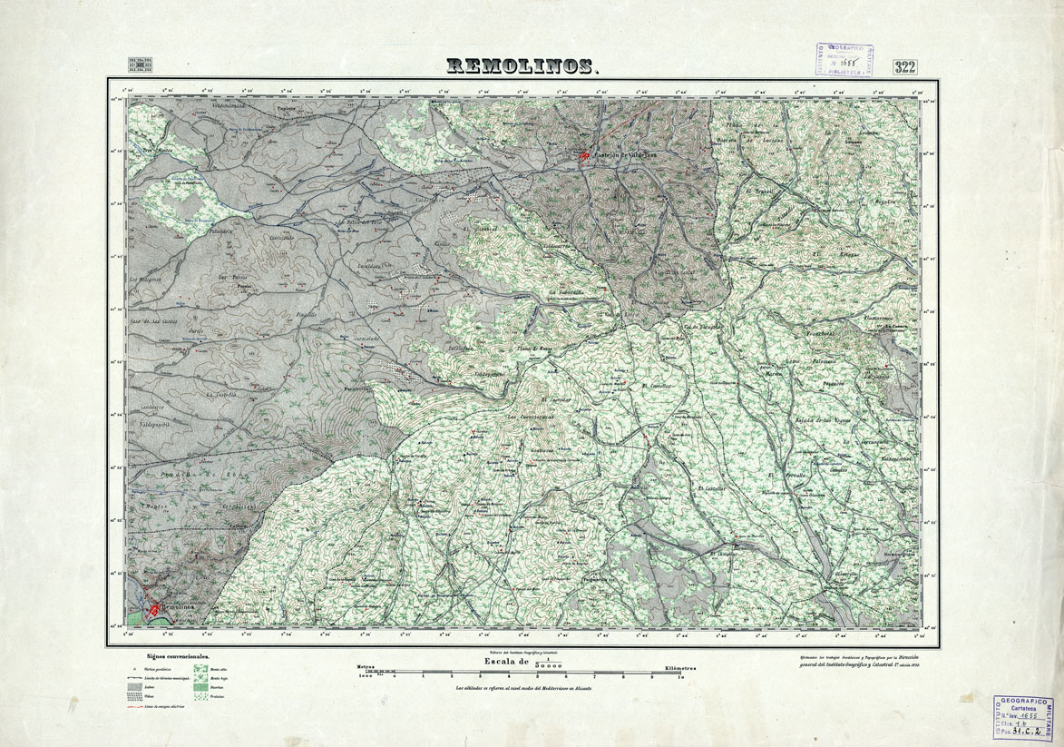 (N:18299) MAPA TOPOGRAFICO DE ESPANA - Remolinos - Foglio 322 (B0014745) Carte e stampe antiche: riproduzione a colori su carta (formato A1)