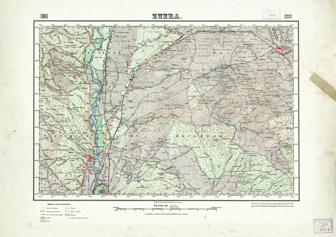 (N:18300) MAPA TOPOGRAFICO DE ESPANA - Zuera - Foglio 323 (B0014746) Carte e stampe antiche: riproduzione a colori su carta (formato A1)