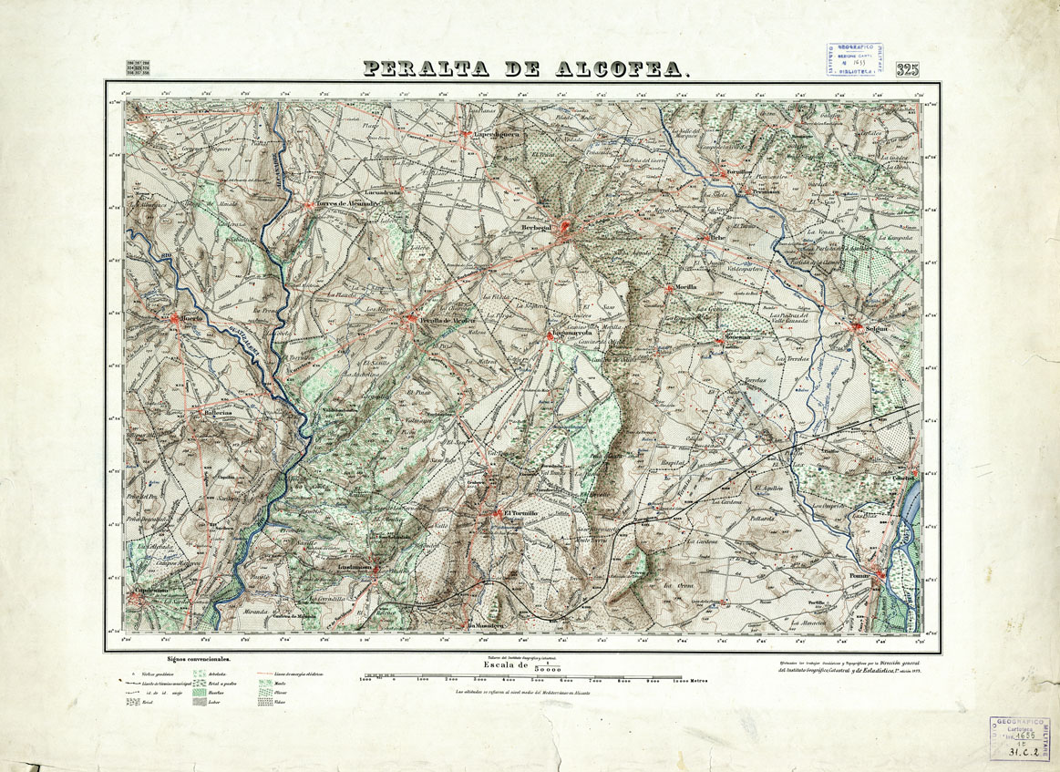 (N:18302) MAPA TOPOGRAFICO DE ESPANA - Peralta de Alcofea - Foglio 325 (B0014748) Carte e stampe antiche: riproduzione a colori su carta (formato A1)