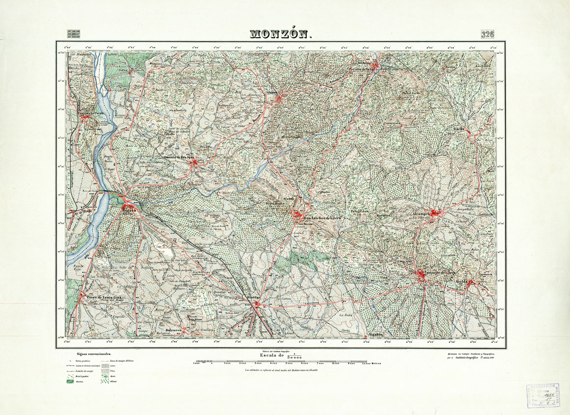 (N:18303) MAPA TOPOGRAFICO DE ESPANA - Monzon - Foglio 326 (B0014749) Carte e stampe antiche: riproduzione a colori su carta (formato A1)