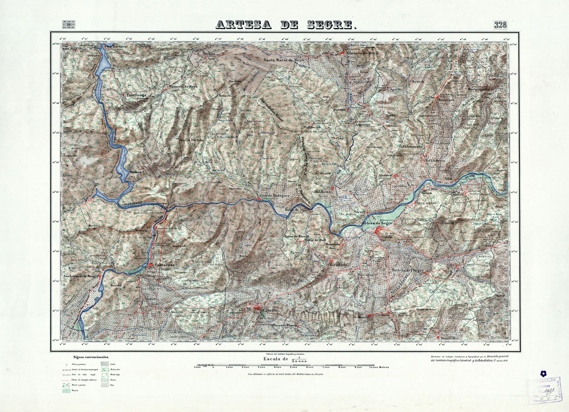 (N:18305) MAPA TOPOGRAFICO DE ESPANA - Artesa de Segre - Foglio 328 (B0014751) Carte e stampe antiche: riproduzione a colori su carta (formato A1)