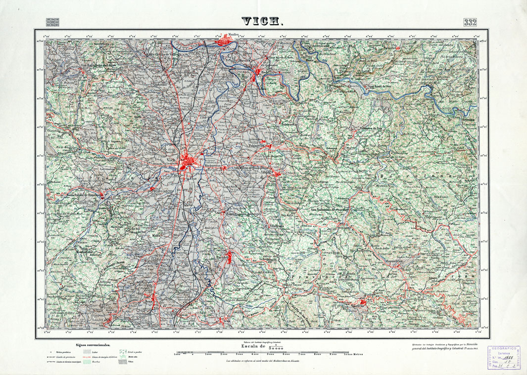 (N:18310) MAPA TOPOGRAFICO DE ESPANA - Vich - Foglio 332 (B0014756) Carte e stampe antiche: riproduzione a colori su carta (formato A1)