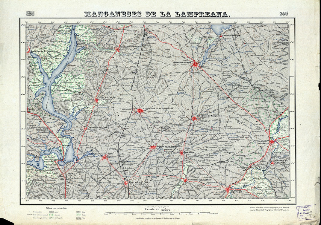 (N:18315) MAPA TOPOGRAFICO DE ESPANA - Manganeses de la Lampreana - Foglio 340 (B0014761) Carte e stampe antiche: riproduzione a colori su carta (formato A1)
