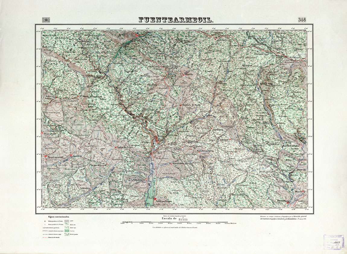 (N:18323) MAPA TOPOGRAFICO DE ESPANA - Fuentearmegil - Foglio 348 (B0014769) Carte e stampe antiche: riproduzione a colori su carta (formato A1)