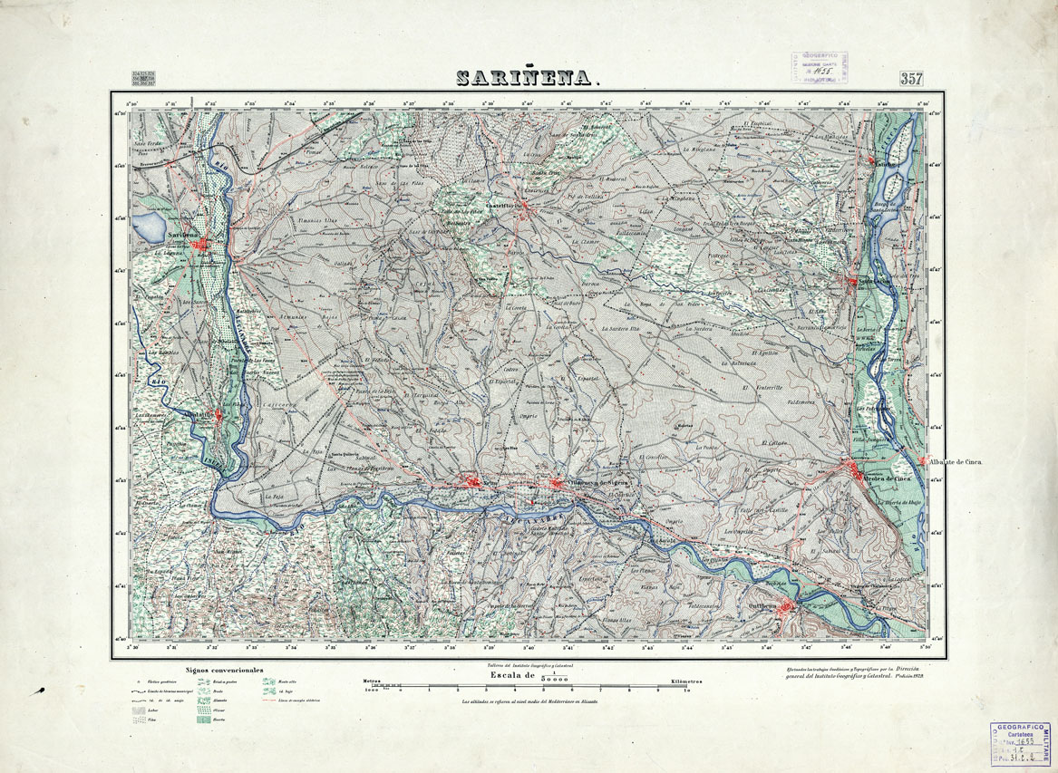 (N:18332) MAPA TOPOGRAFICO DE ESPANA - Sarinena - Foglio 357 (B0014778) Carte e stampe antiche: riproduzione a colori su carta (formato A1)